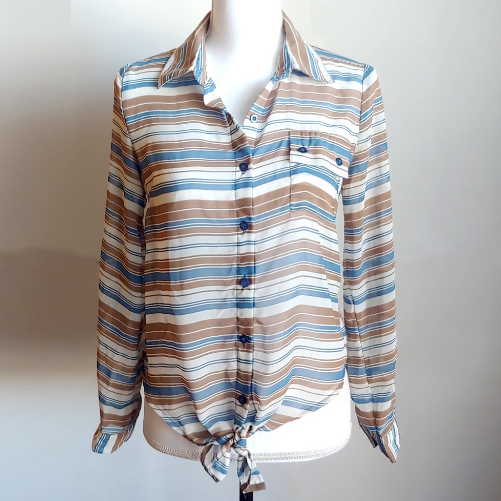 Edge Button Up Long Sleeve Shirt, Stripes